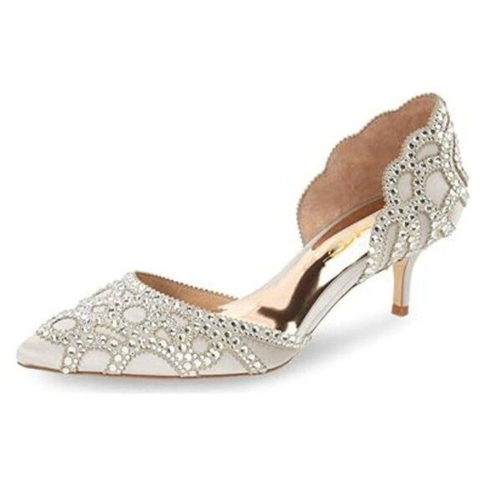 XYD Women's Pumps, Elegant Pointed Toe, D'Orsay Kitten Low Heels, Rhinestone